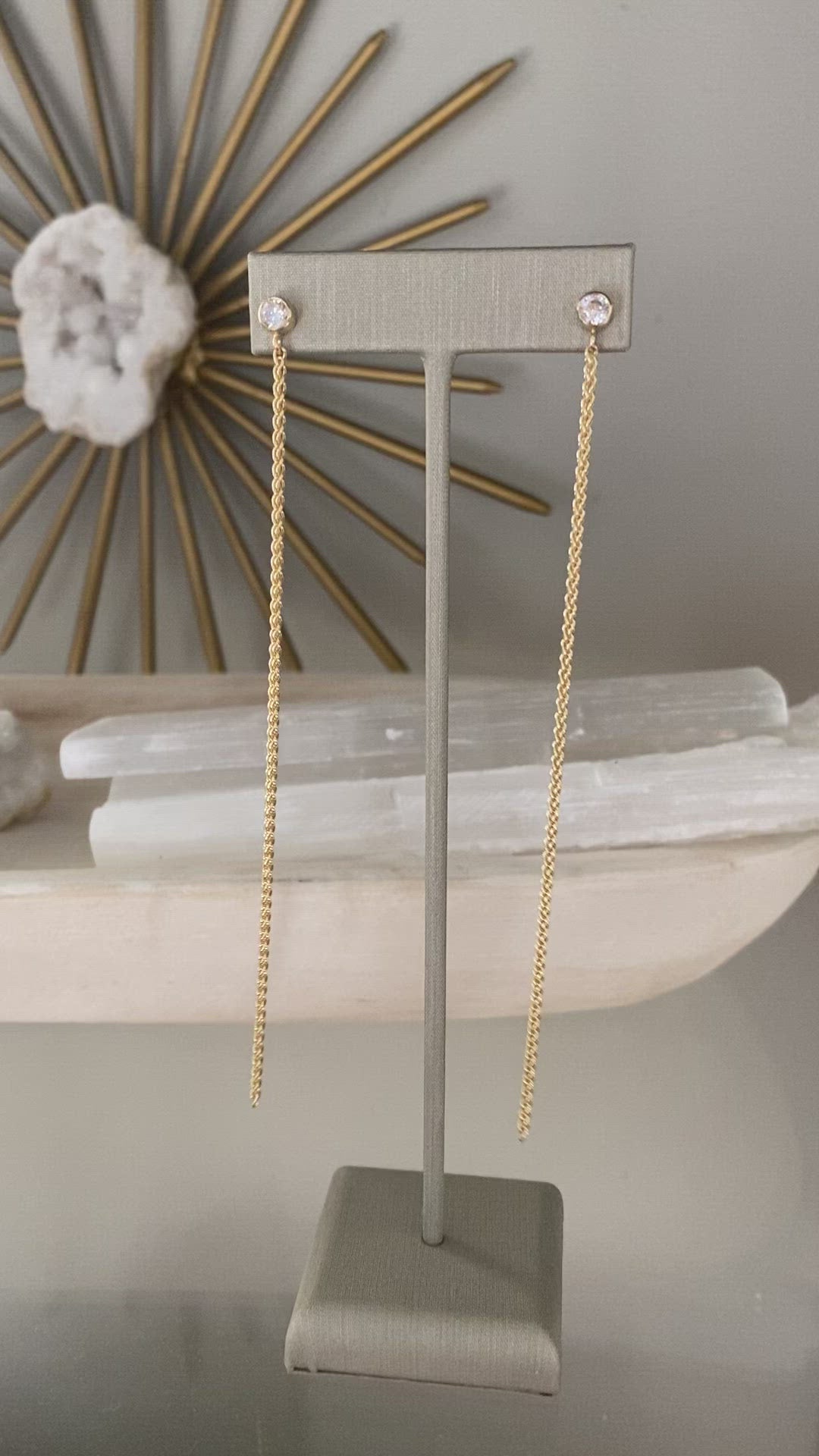 CZ Woven Chain Shoulder Dusters | Sparkling Wheat Chain Statement Earrings